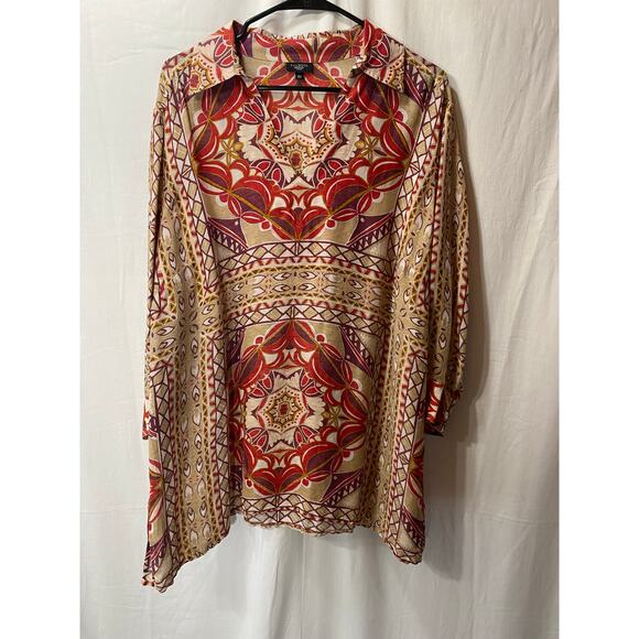 Talbots Tops - Talbots Silk Linen Geometric Medallion Print Tunic 3/4 Sleeve Lightweight 18W